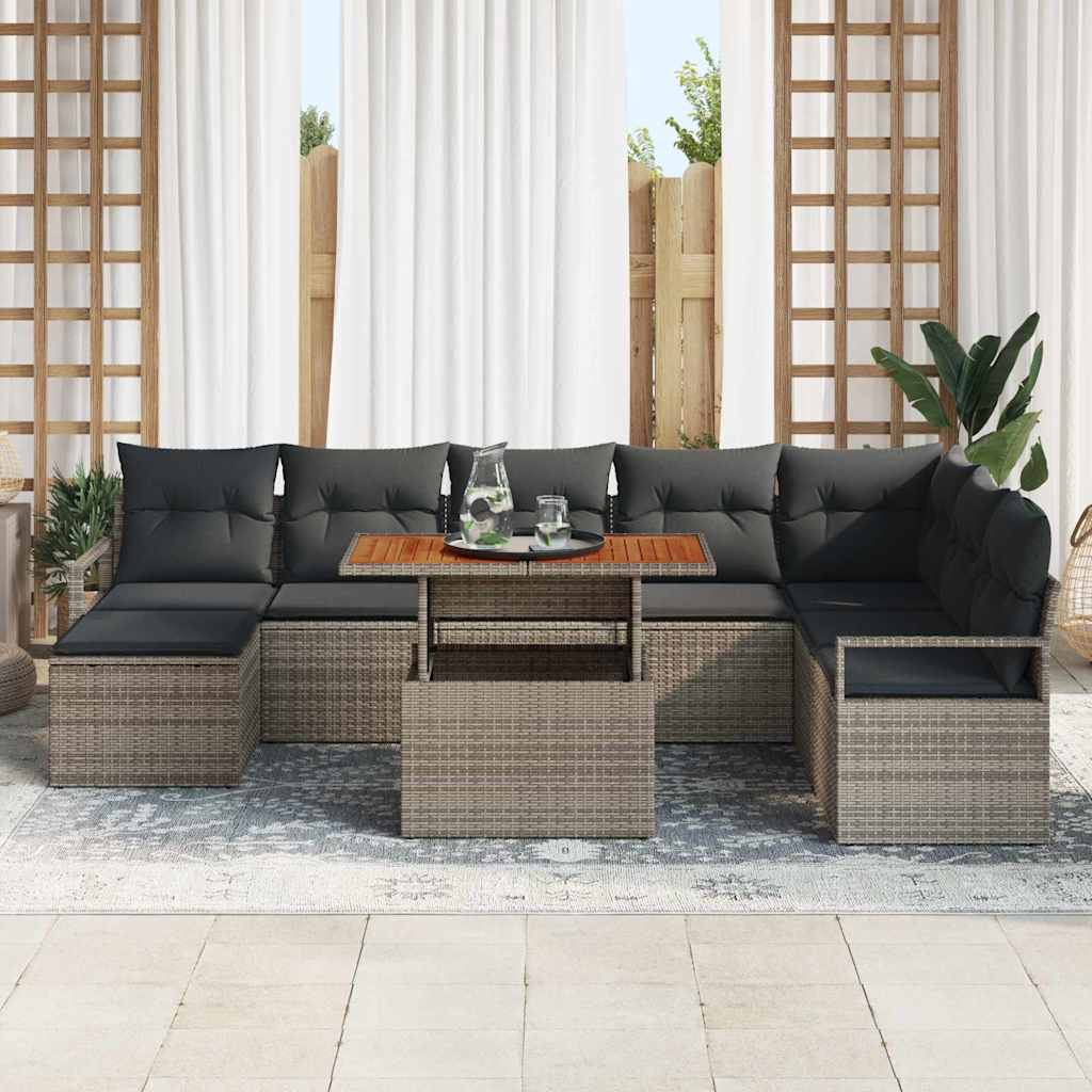 Garten-Sofa-Set mit Kissen 9 pcs Grau und Braun
