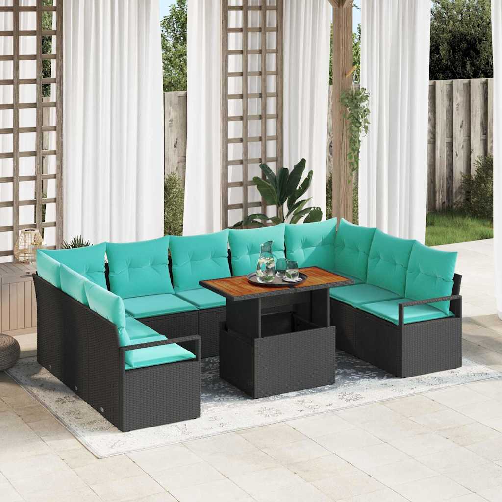 Garten-Sofa-Set mit Kissen 10 pcs Schwarz und Teal
