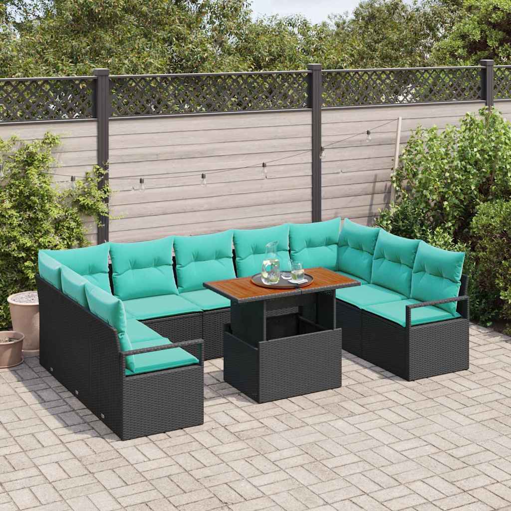 Garten-Sofa-Set mit Kissen 10 pcs Schwarz und Teal