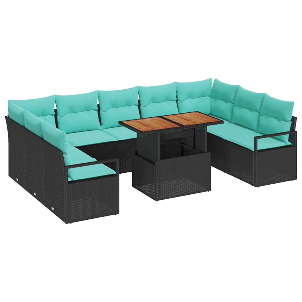 Garten-Sofa-Set mit Kissen 10 pcs Schwarz und Teal