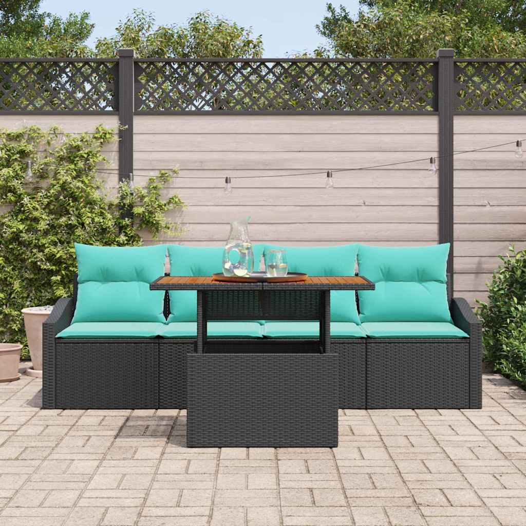 Garten-Sofa-Set mit Kissen 5 pcs Schwarz und Teal