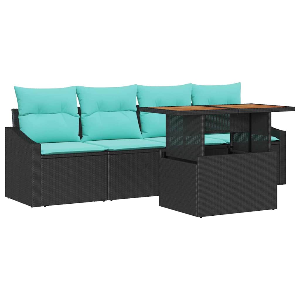 Garten-Sofa-Set mit Kissen 5 pcs Schwarz und Teal