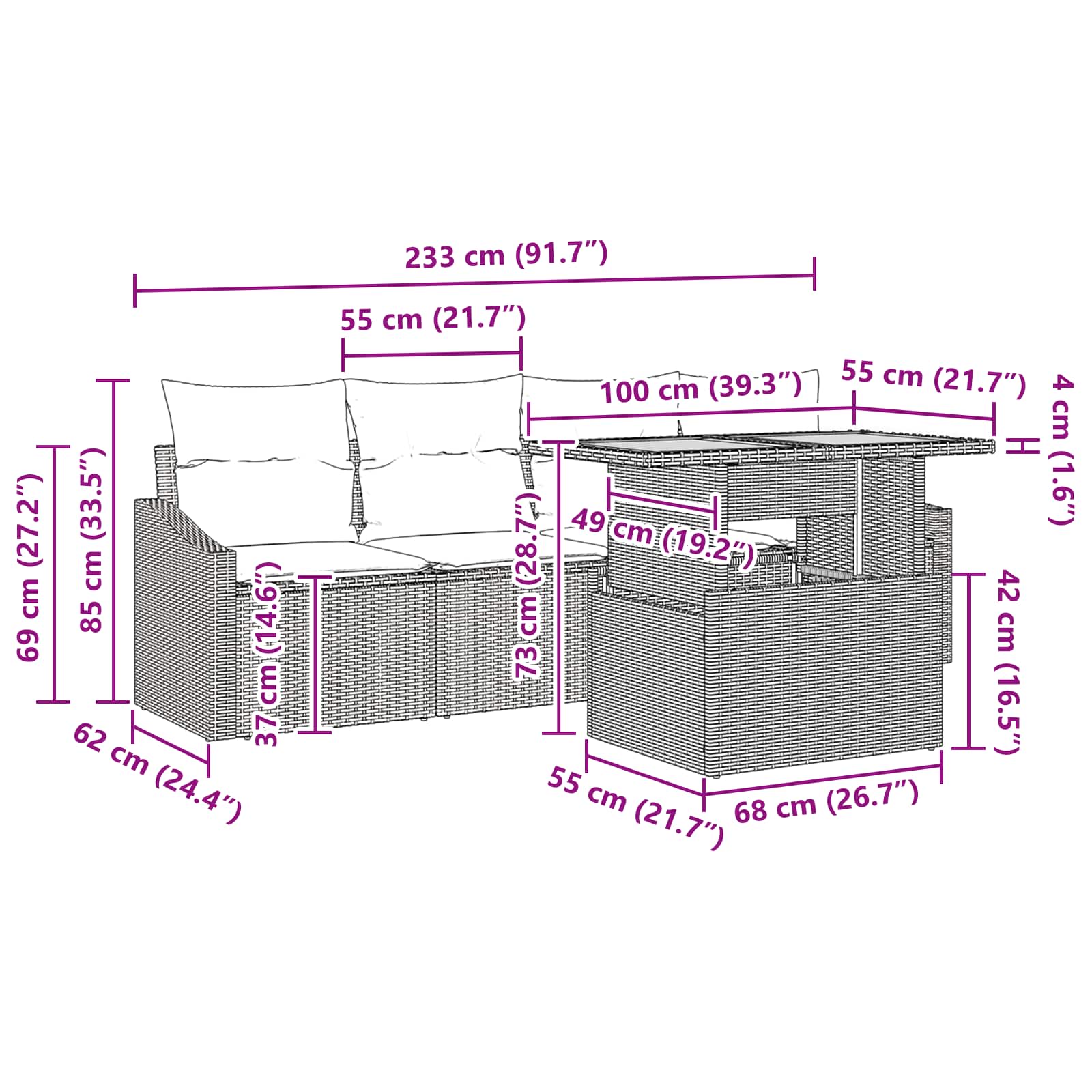 Garten-Sofa-Set mit Kissen 5 pcs Schwarz und Teal
