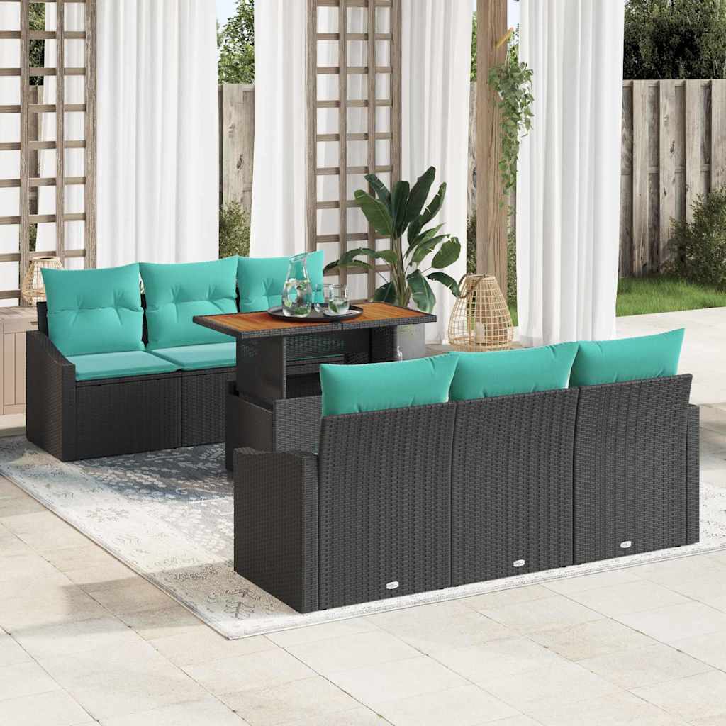 Garten Essgruppe mit Kissen 7 pcs Schwarz und Teal