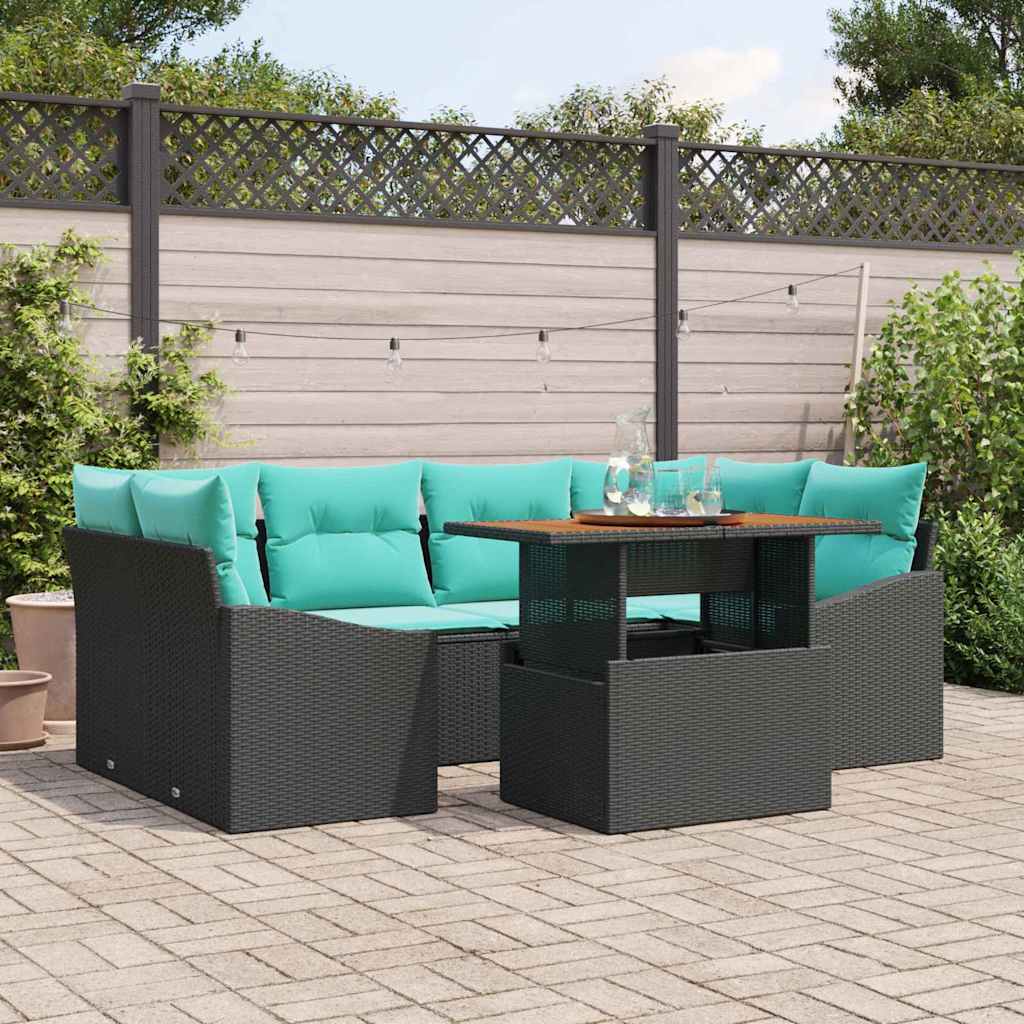 Garten Essgruppe mit Kissen 7 pcs Schwarz und Teal