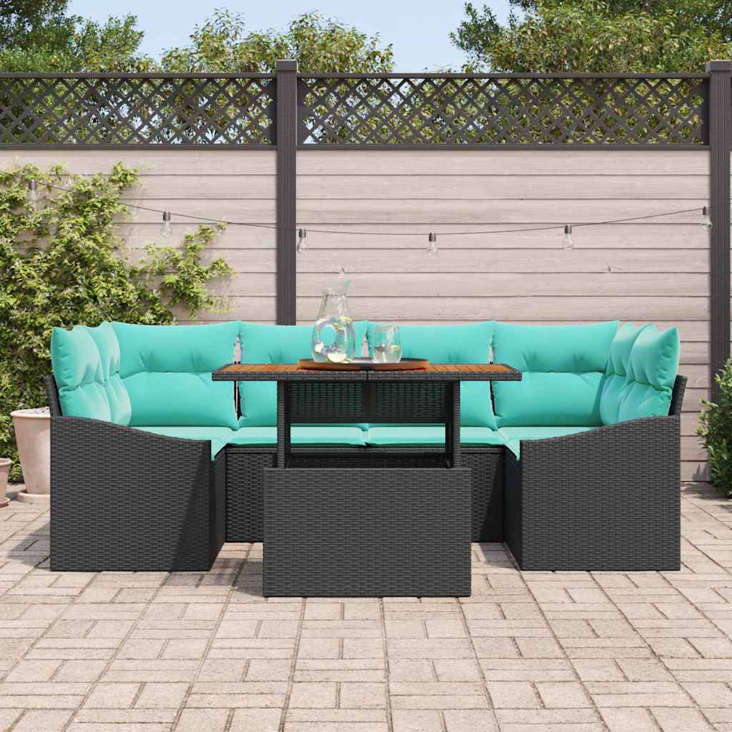Garten Essgruppe mit Kissen 7 pcs Schwarz und Teal