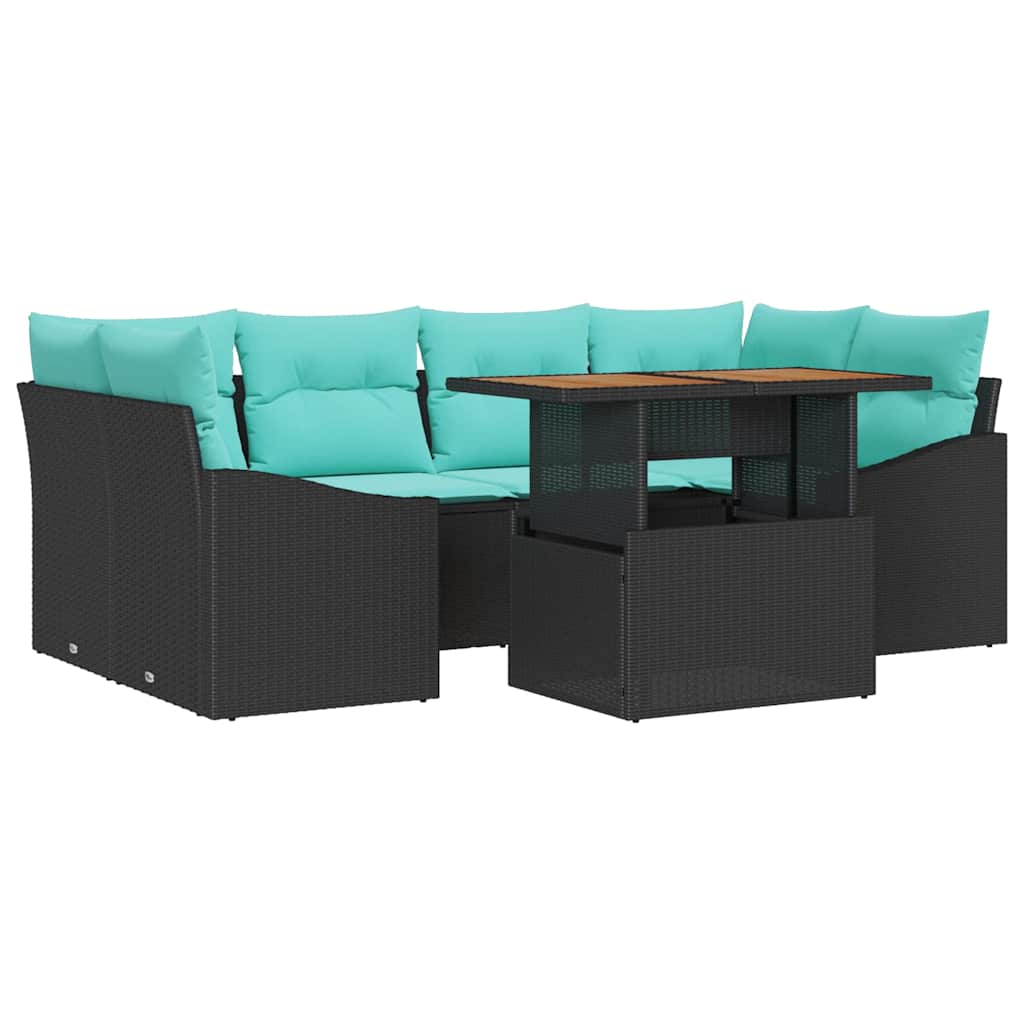 Garten Essgruppe mit Kissen 7 pcs Schwarz und Teal