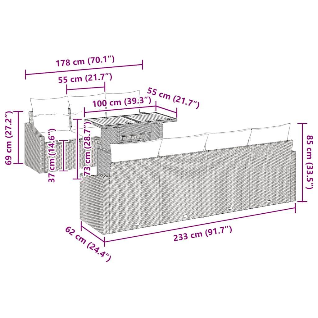 Garten Essgruppe mit Kissen 8 pcs Schwarz und Braun