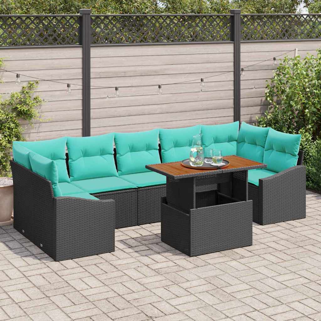 Garten Essgruppe mit Kissen 8 pcs Schwarz und Teal
