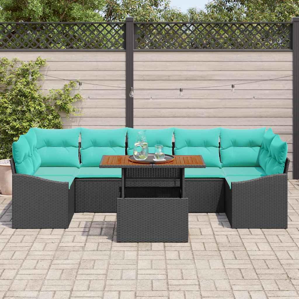 Garten Essgruppe mit Kissen 8 pcs Schwarz und Teal