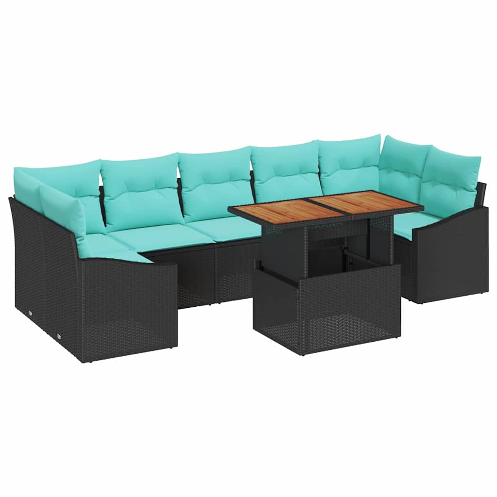 Garten Essgruppe mit Kissen 8 pcs Schwarz und Teal