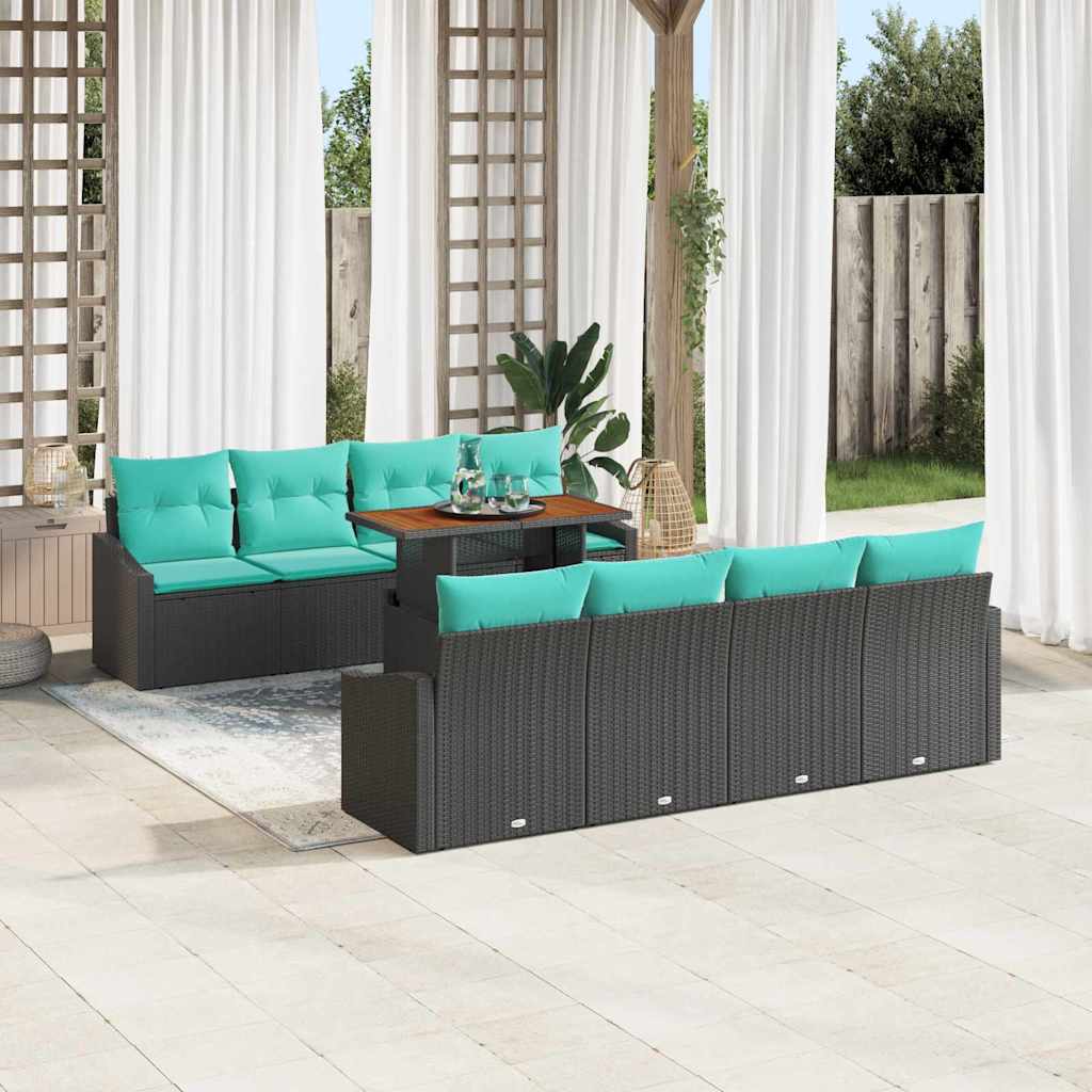 Garten-Sofa-Set mit Kissen 9 pcs Schwarz und Teal