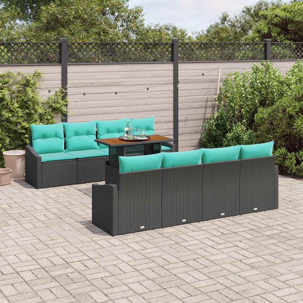 Garten-Sofa-Set mit Kissen 9 pcs Schwarz und Teal