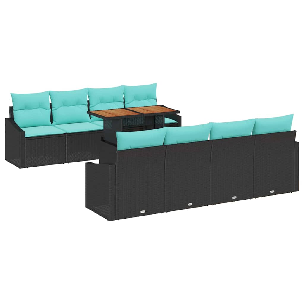 Garten-Sofa-Set mit Kissen 9 pcs Schwarz und Teal