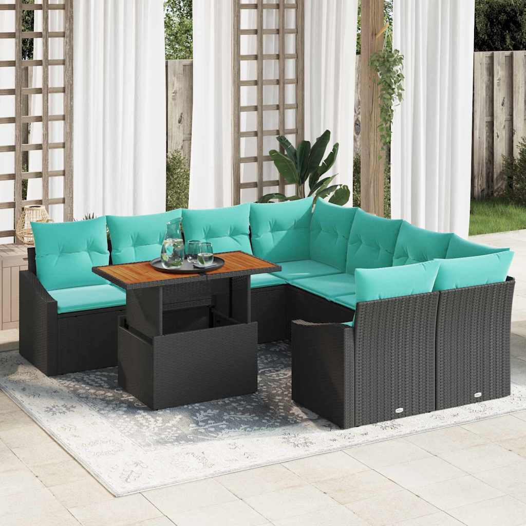 Garten Essgruppe mit Kissen 9 pcs Schwarz und Teal