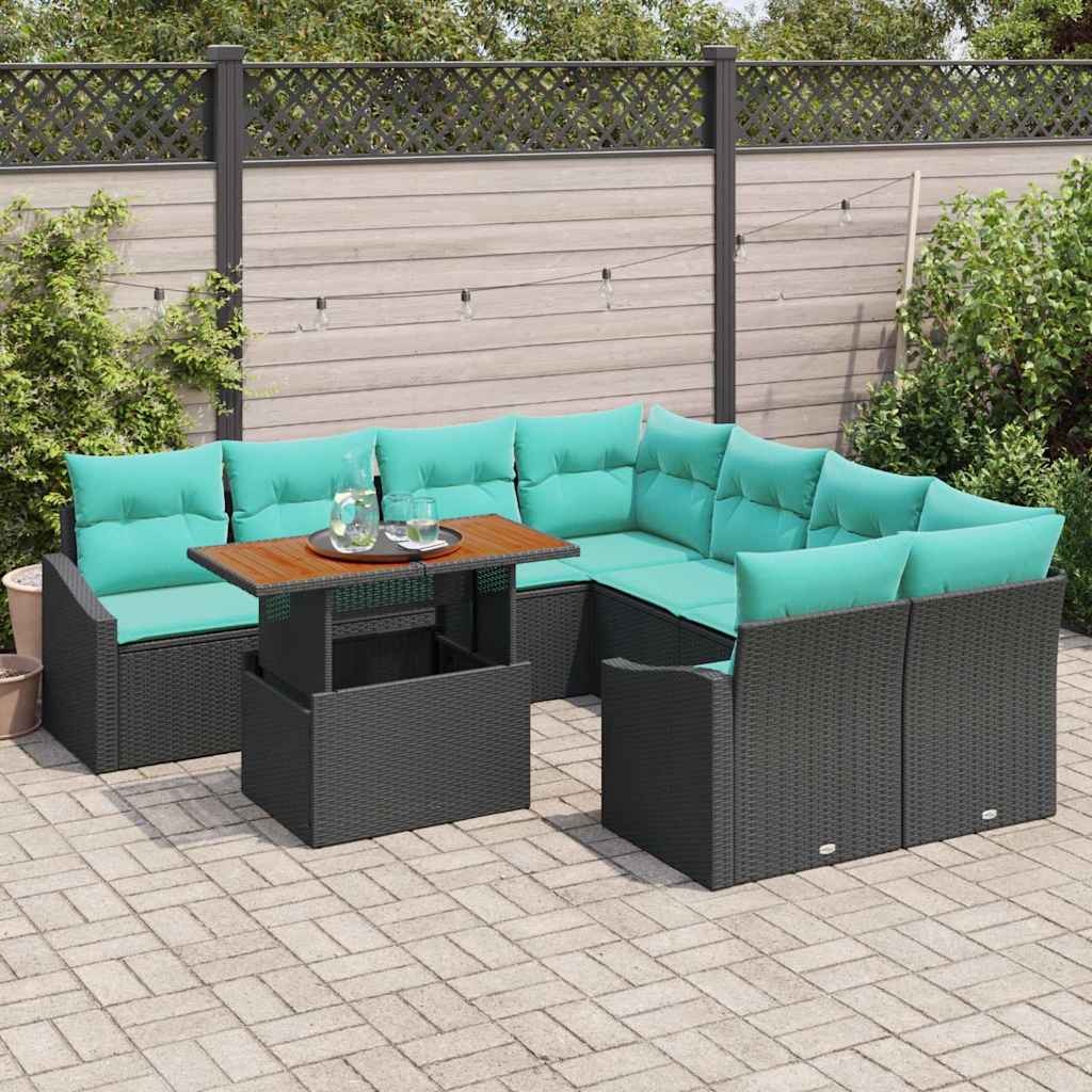 Garten Essgruppe mit Kissen 9 pcs Schwarz und Teal