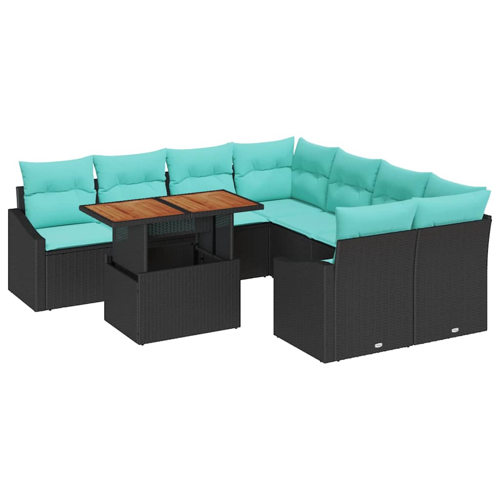 Garten Essgruppe mit Kissen 9 pcs Schwarz und Teal