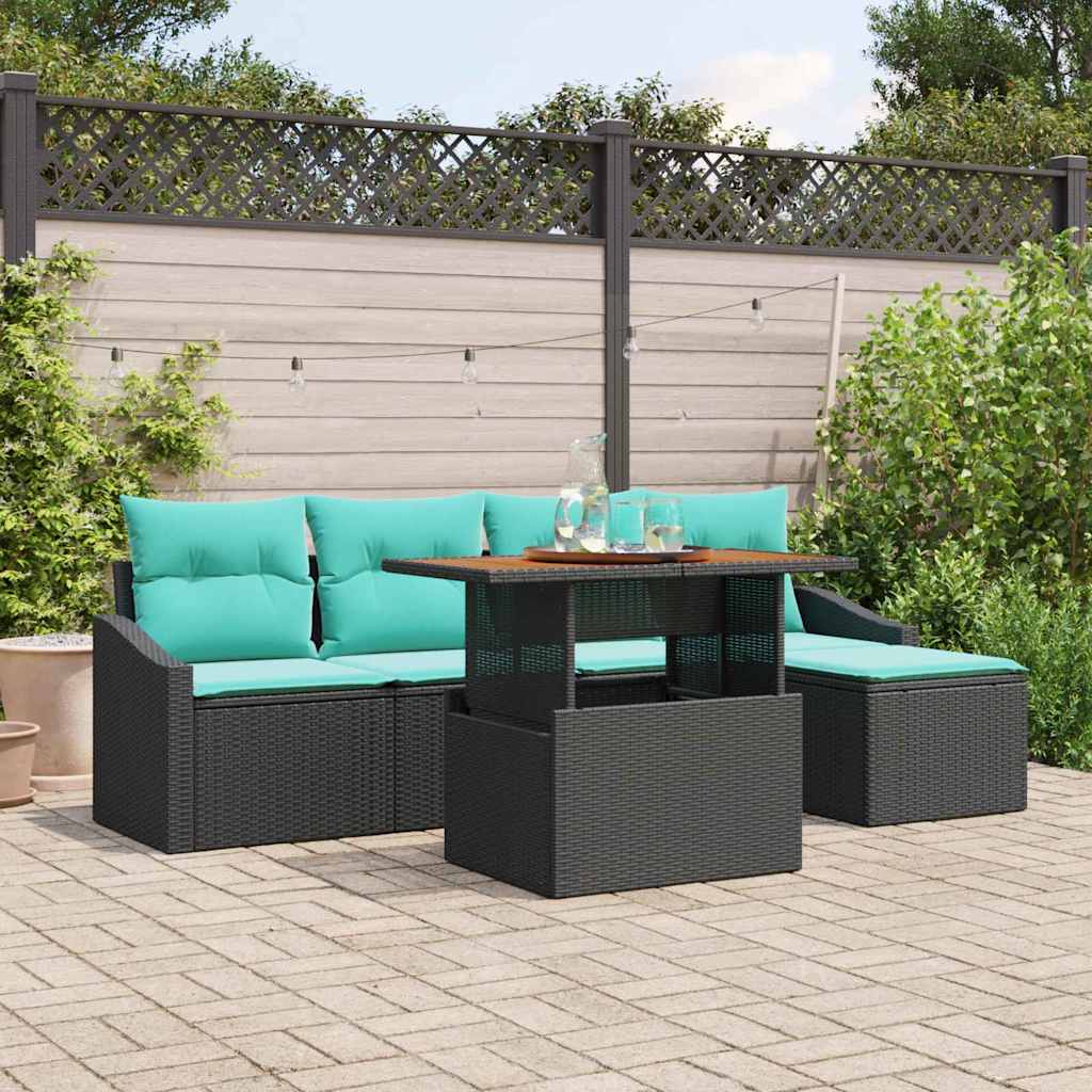 Garten Essgruppe mit Kissen 6 pcs Schwarz und Teal