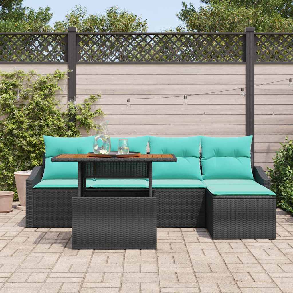Garten Essgruppe mit Kissen 6 pcs Schwarz und Teal