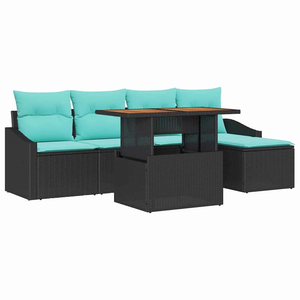Garten Essgruppe mit Kissen 6 pcs Schwarz und Teal