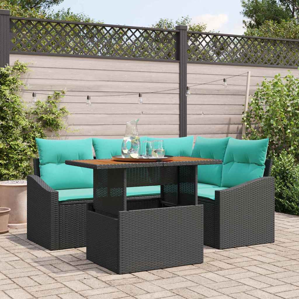 Garten Essgruppe mit Kissen 5 pcs Schwarz und Teal