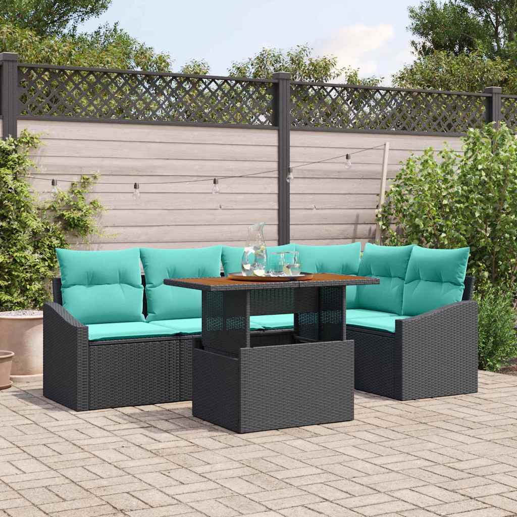 Garten Essgruppe mit Kissen 6 pcs Schwarz und Teal