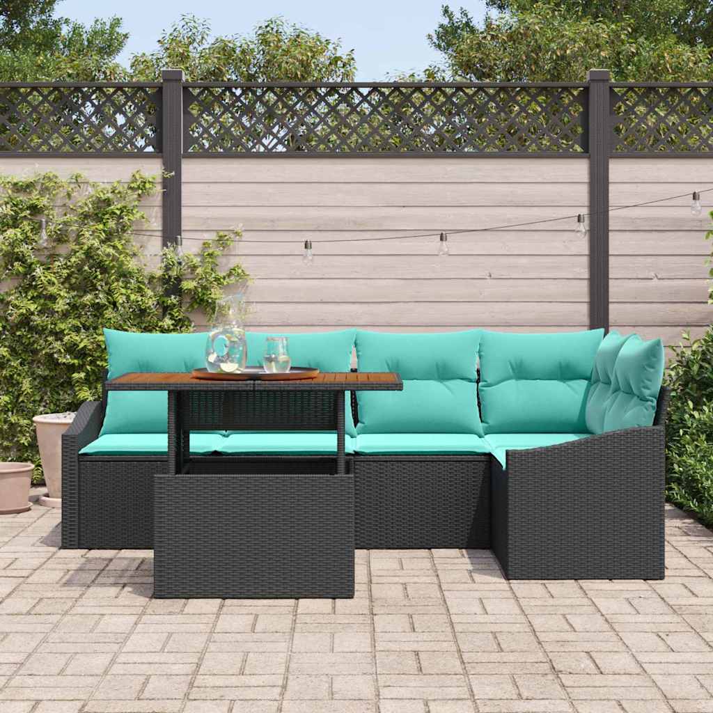 Garten Essgruppe mit Kissen 6 pcs Schwarz und Teal