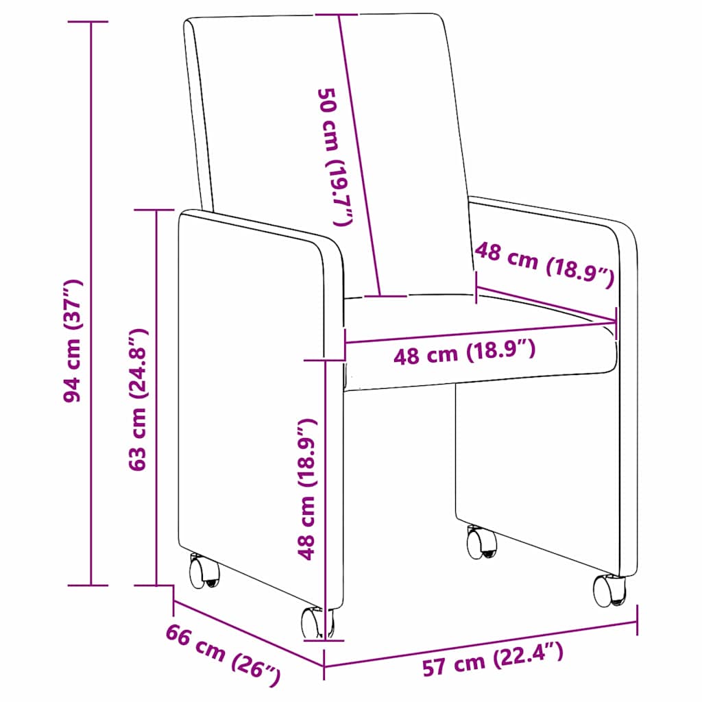Esszimmerstühle mit Rollen 2 pcs Hellgrau 57 x 66 x 94 cm