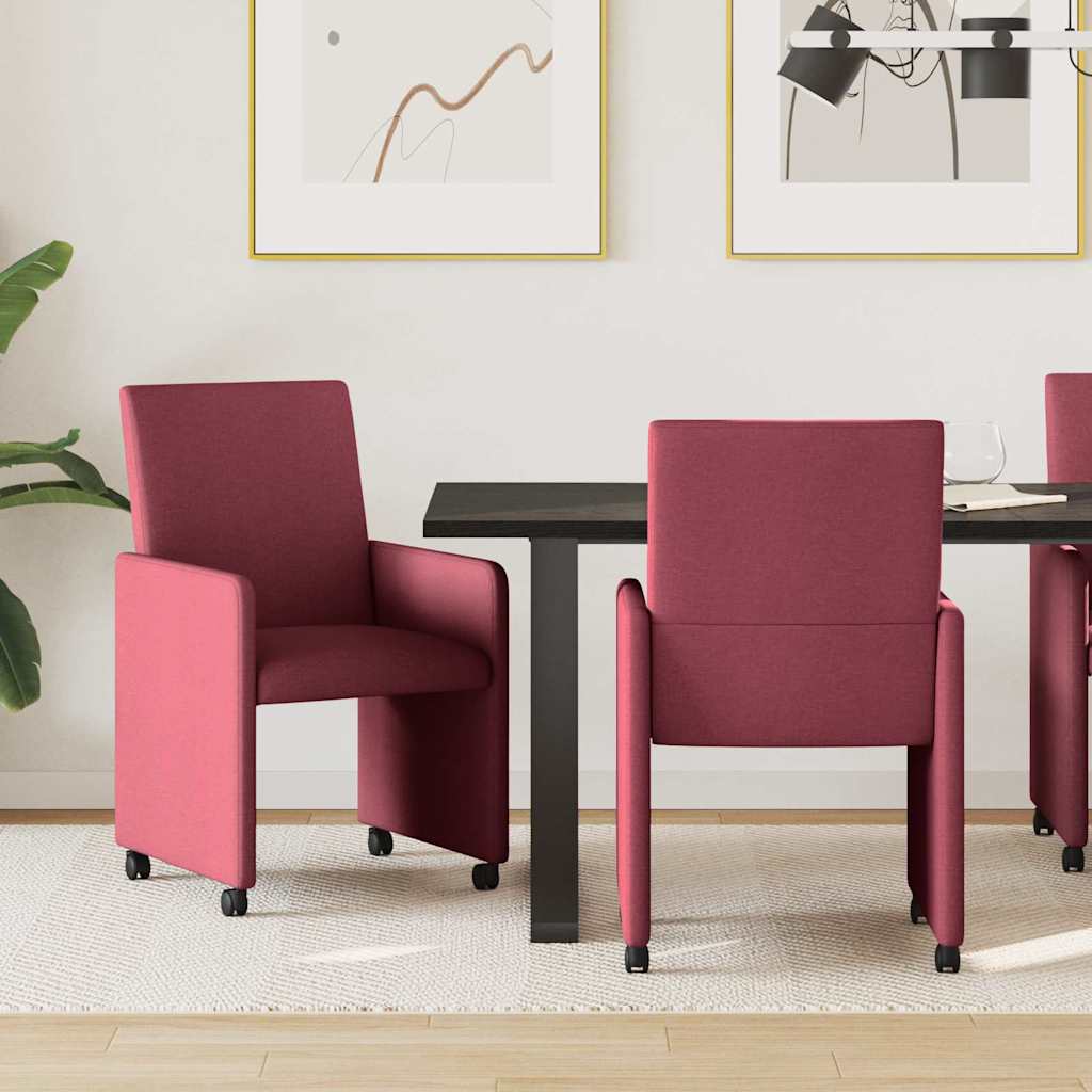 Esszimmerstühle mit Rollen 2 pcs Weinrot 57 x 66 x 94 cm Stoff