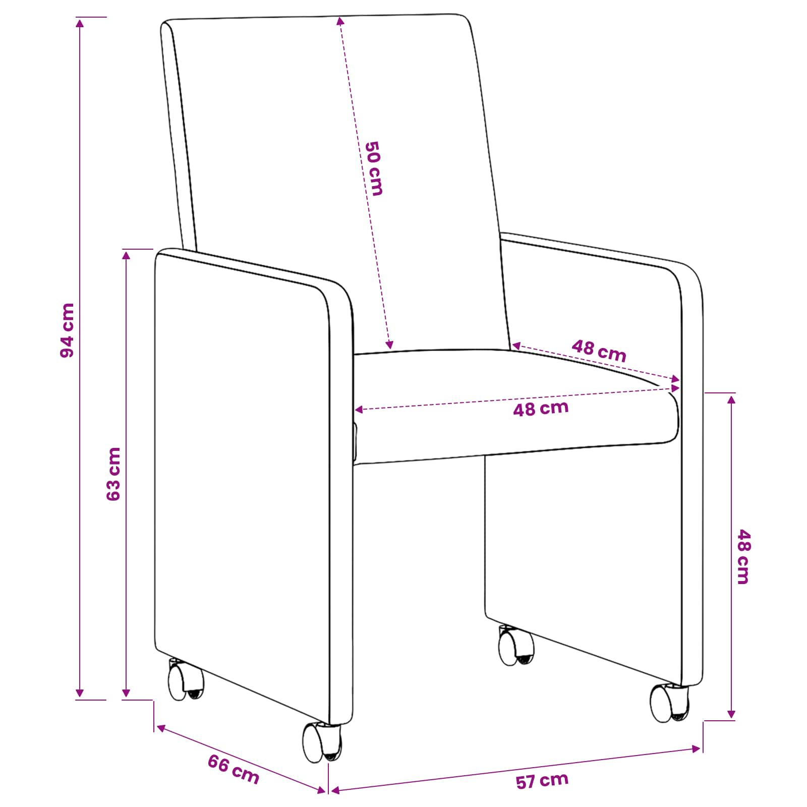 Esszimmerstühle mit Rollen 2 pcs Weinrot 57 x 66 x 94 cm