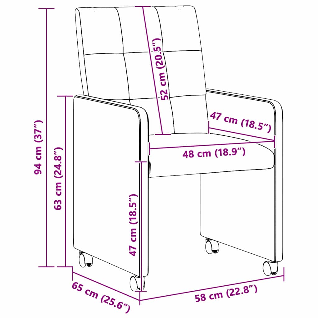 Esszimmerstühle mit Rollen 2 pcs Hellgrau 58 x 65 x 94 cm Stoff