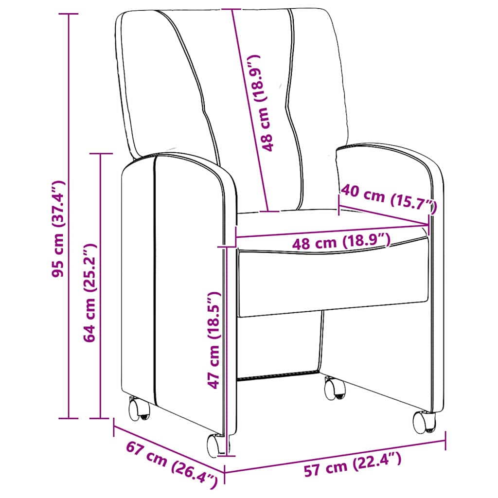 Esszimmerstühle mit Rollen 2 pcs Creme 57 x 67 x 95 cm Stoff