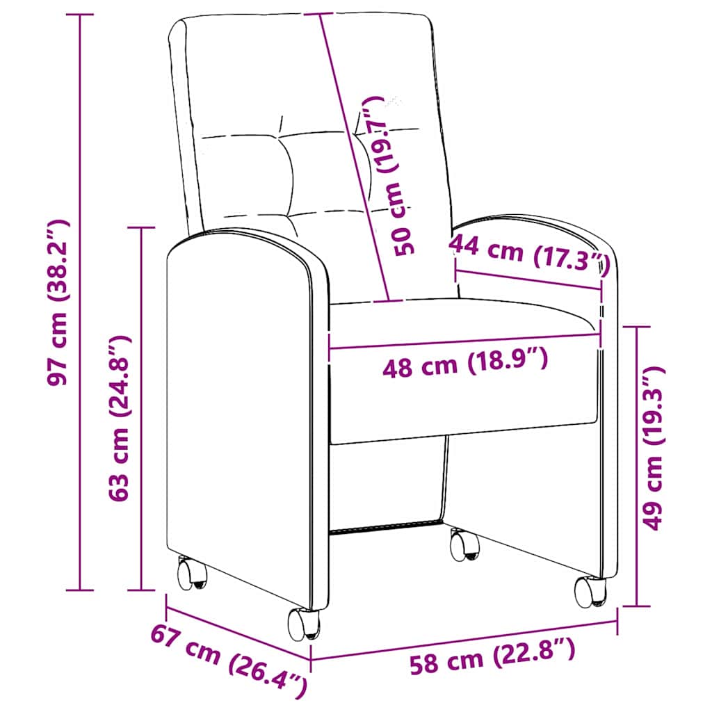 Esszimmerstühle mit Rollen 2 pcs Braun 58 x 67 x 97 cm