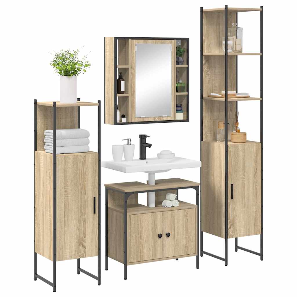 Badezimmermöbel-Set mit Regal 4 pcs Sonoma-Eiche Holzwerkstoff