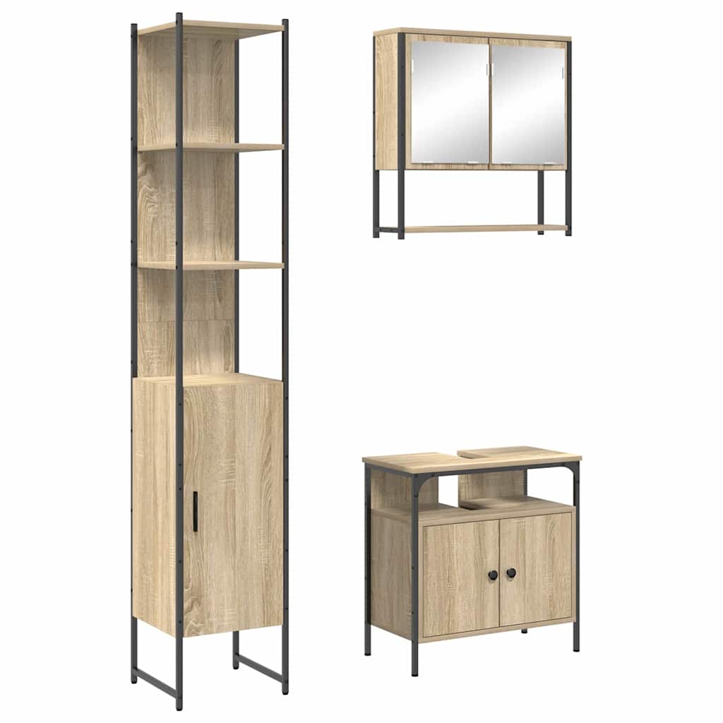Badezimmermöbel-Set mit Regal 3 pcs Sonoma-Eiche Holzwerkstoff
