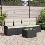 Gartensofa-set mit Kissen 5 pcs Schwarz und Creme Poly-Rattan