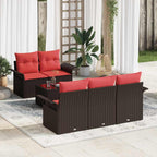 Gartensofa-set mit Kissen 6 pcs Beige und Rot Poly-Rattan