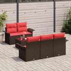 Gartensofa-set mit Kissen 6 pcs Beige und Rot Poly-Rattan