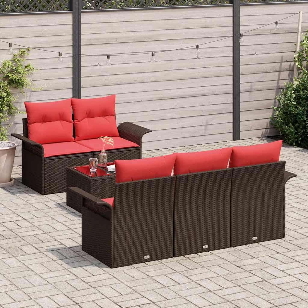 Gartensofa-set mit Kissen 6 pcs Beige und Rot Poly-Rattan