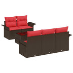 Gartensofa-set mit Kissen 6 pcs Beige und Rot Poly-Rattan