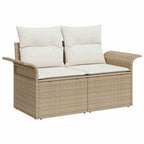 Gartensofa-set mit Kissen 7 pcs Beige und Creme Poly-Rattan