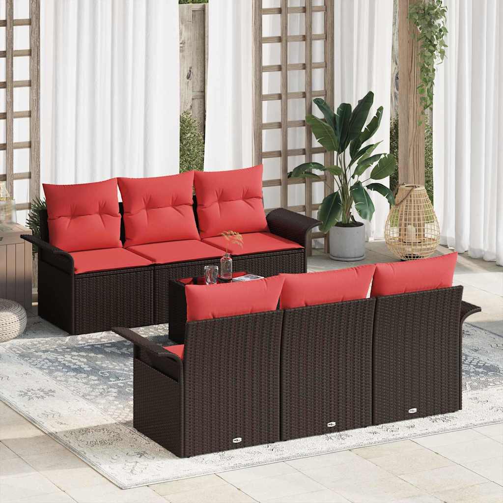 Garten-Sofa-Set mit Kissen mit Speicher 7 pcs Beige und Rot