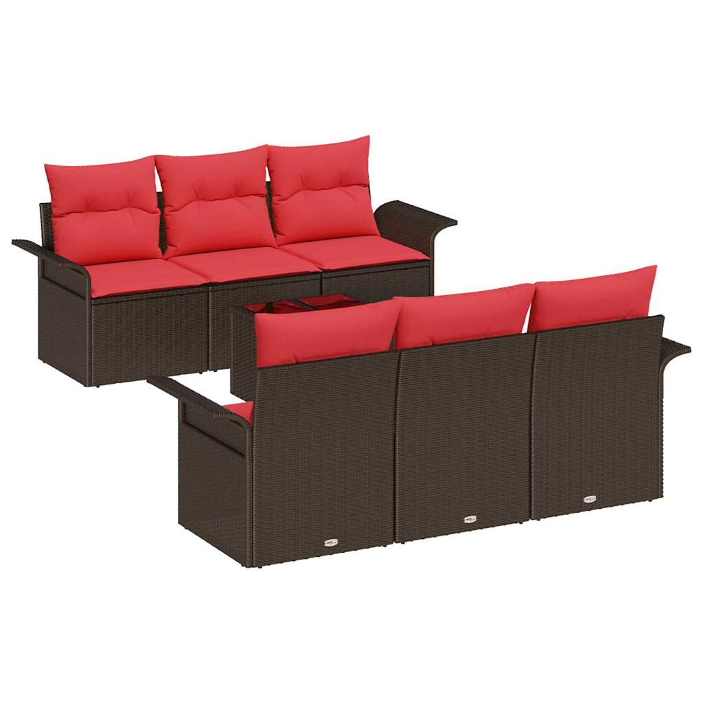 Garten-Sofa-Set mit Kissen mit Speicher 7 pcs Beige und Rot