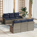 Garten-Sofa-Set mit Kissen mit Kissen 7 pcs Grau und Marineblau