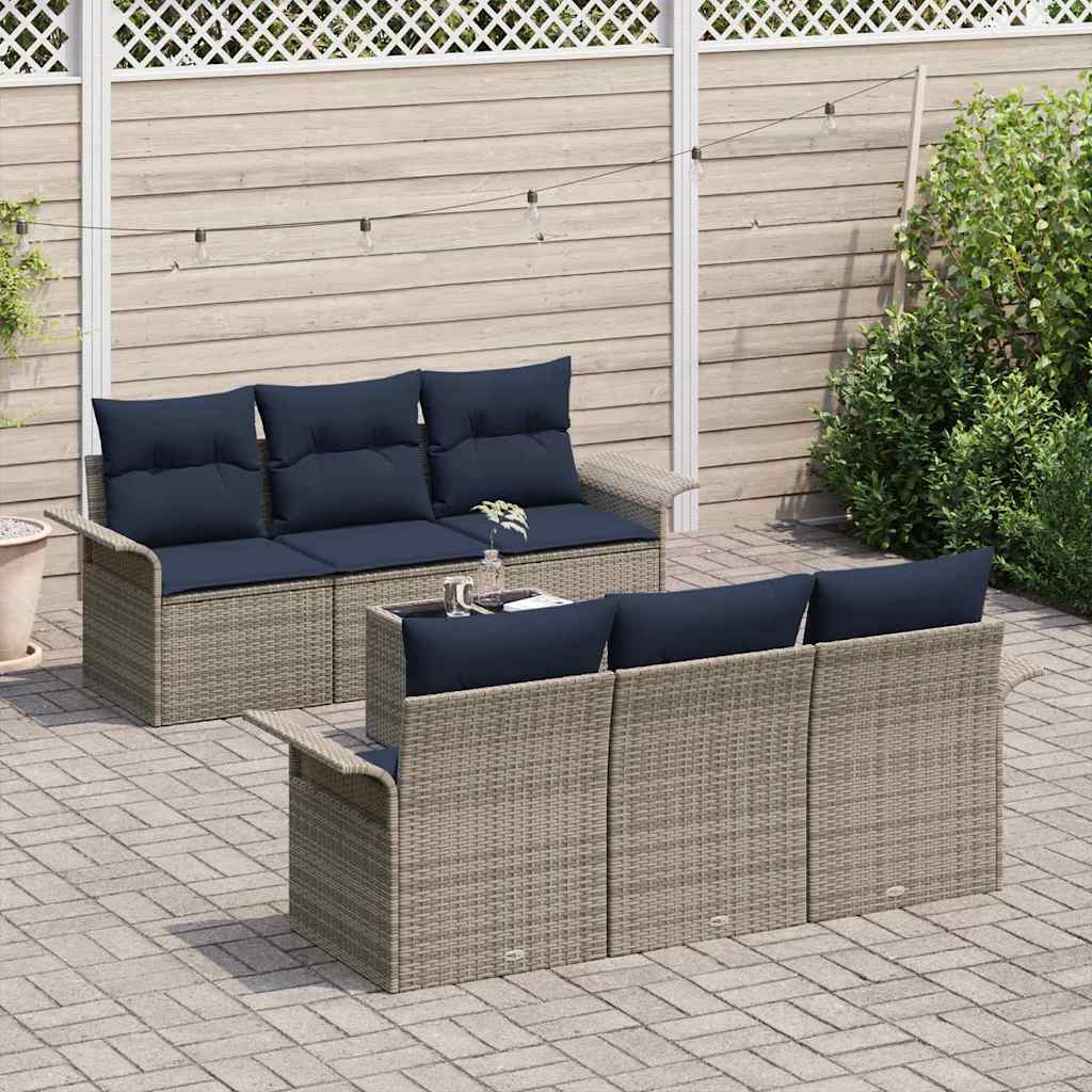 Garten-Sofa-Set mit Kissen mit Kissen 7 pcs Grau und Marineblau