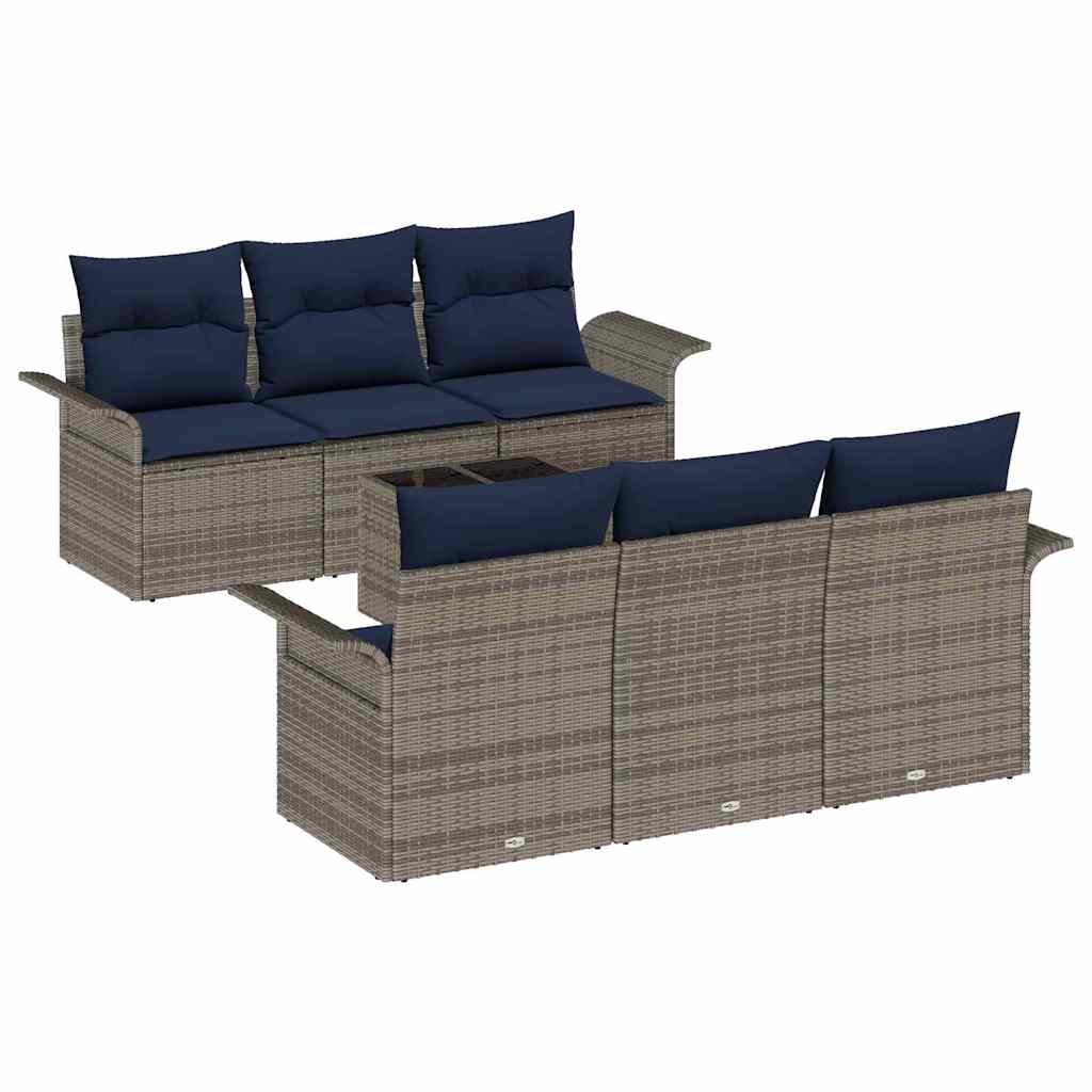 Garten-Sofa-Set mit Kissen mit Kissen 7 pcs Grau und Marineblau