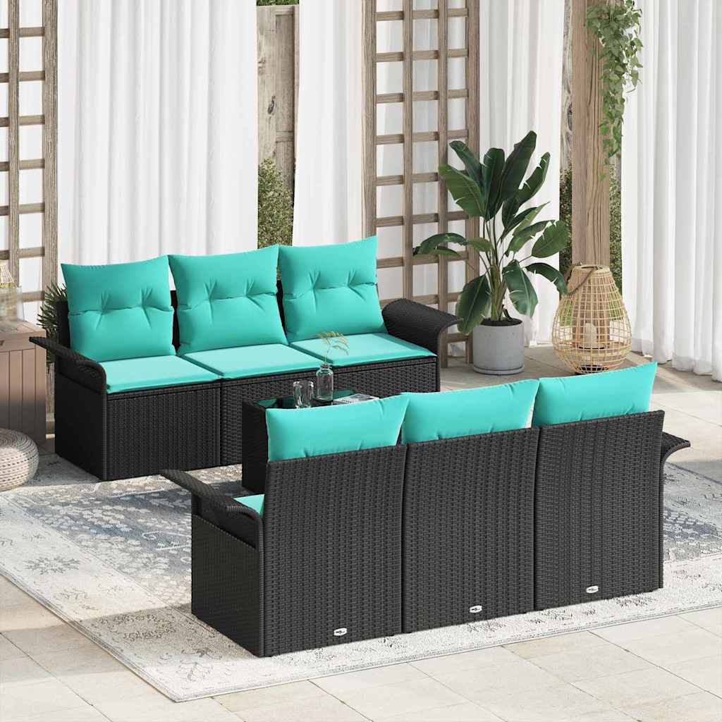 Garten-Sofa-Set mit Kissen mit Kissen 7 pcs Schwarz und Türkis