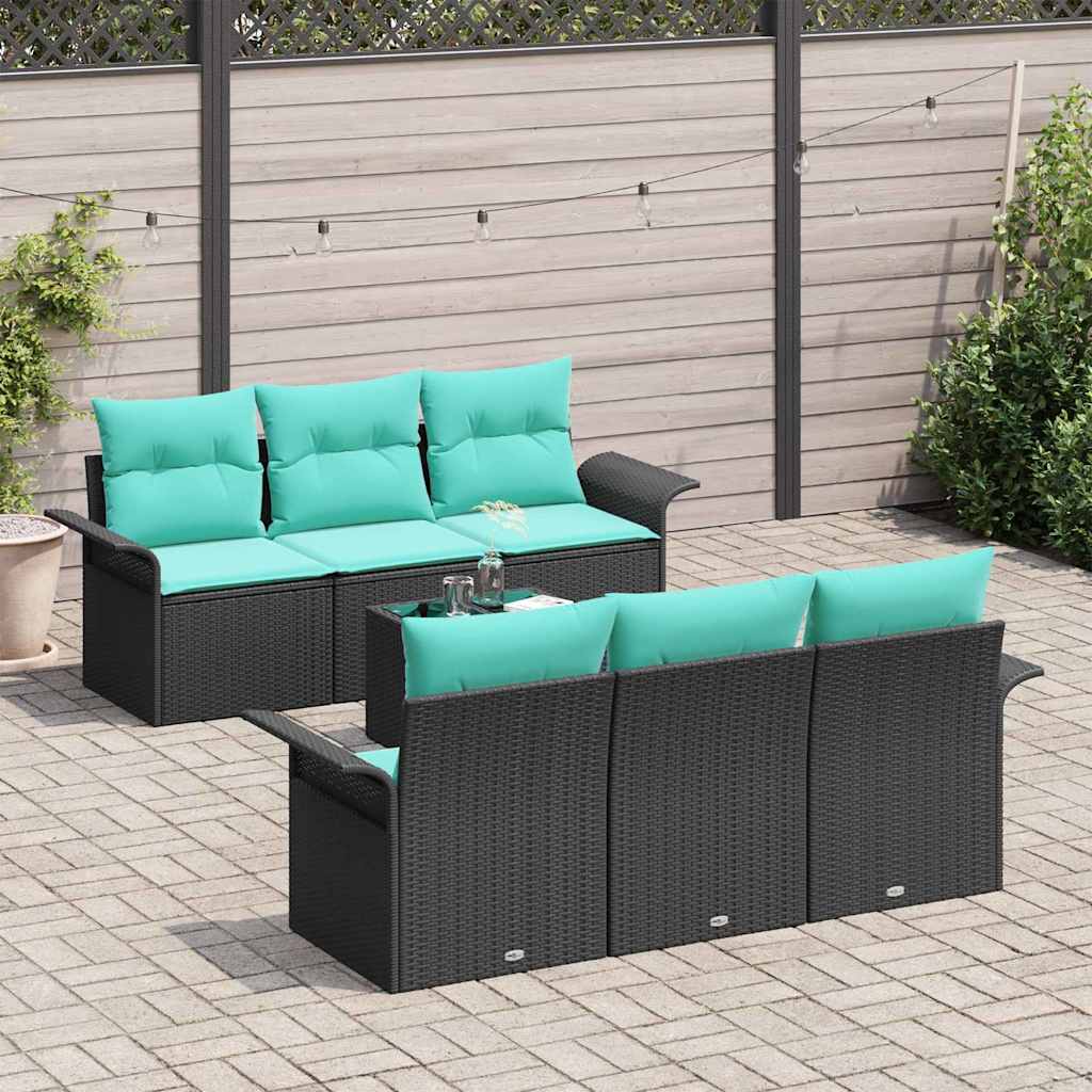 Garten-Sofa-Set mit Kissen mit Kissen 7 pcs Schwarz und Türkis