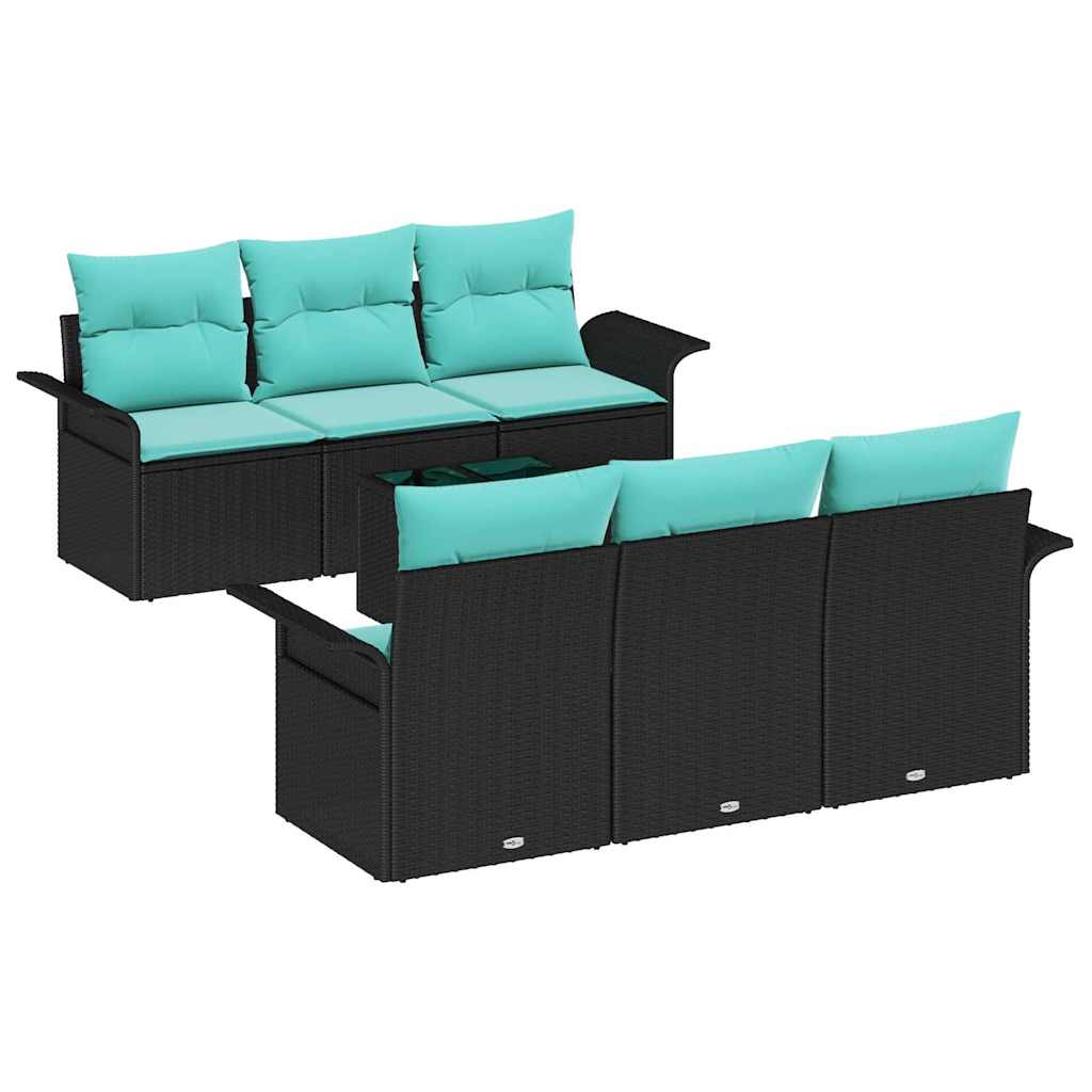 Garten-Sofa-Set mit Kissen mit Kissen 7 pcs Schwarz und Türkis