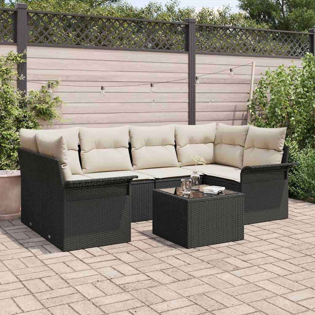 Gartensofa-set 7 pcs Schwarz und Creme 55 x 55 x 37 cm